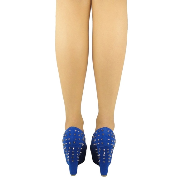 Women Platform Suede Peep Toe Spiked Wedge DEAR-2 - Picture 5 of 6